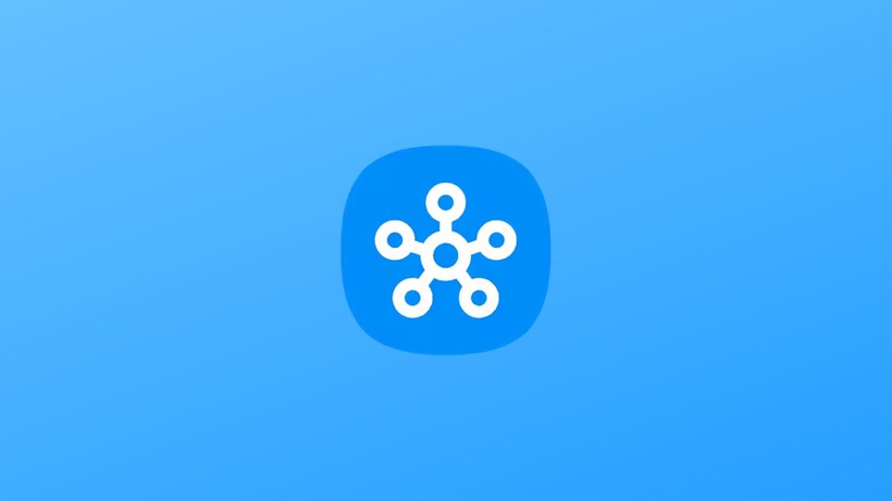 The smartthings logo on a blue background